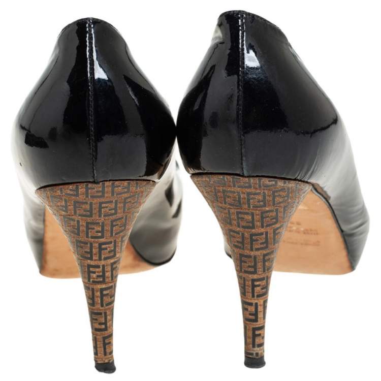 Pre Owned Fendi Black Patent Leather  Platform  FF Superstar Pumps Size 39