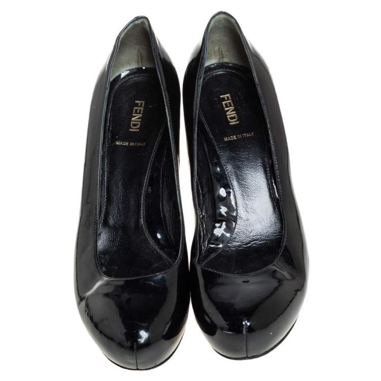 Pre Owned Fendi Black Patent Leather  Platform  FF Superstar Pumps Size 39