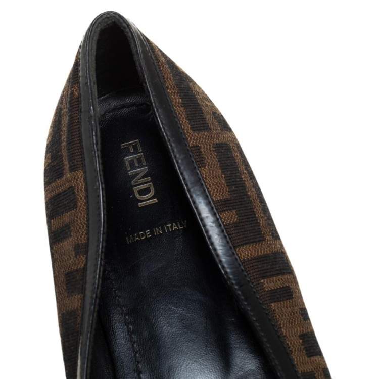 مملوكة مسبقًا Fendi Tobacco Zucca Canvas And Patent Trim Ballet Flats Size 41