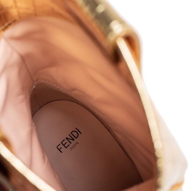 Pre Owned Fendi Gold Croc Embossed Leather Cowboy Boots Size 39