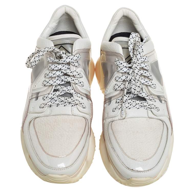 Pre Owned Fendi White Mesh And Leather Low Top Sneakers Size 38