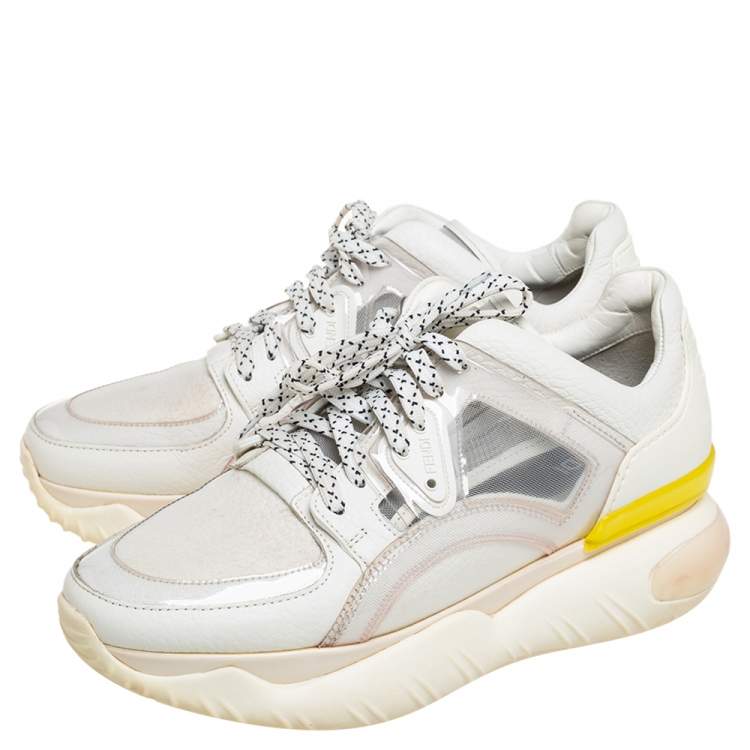 Pre Owned Fendi White Mesh And Leather Low Top Sneakers Size 38