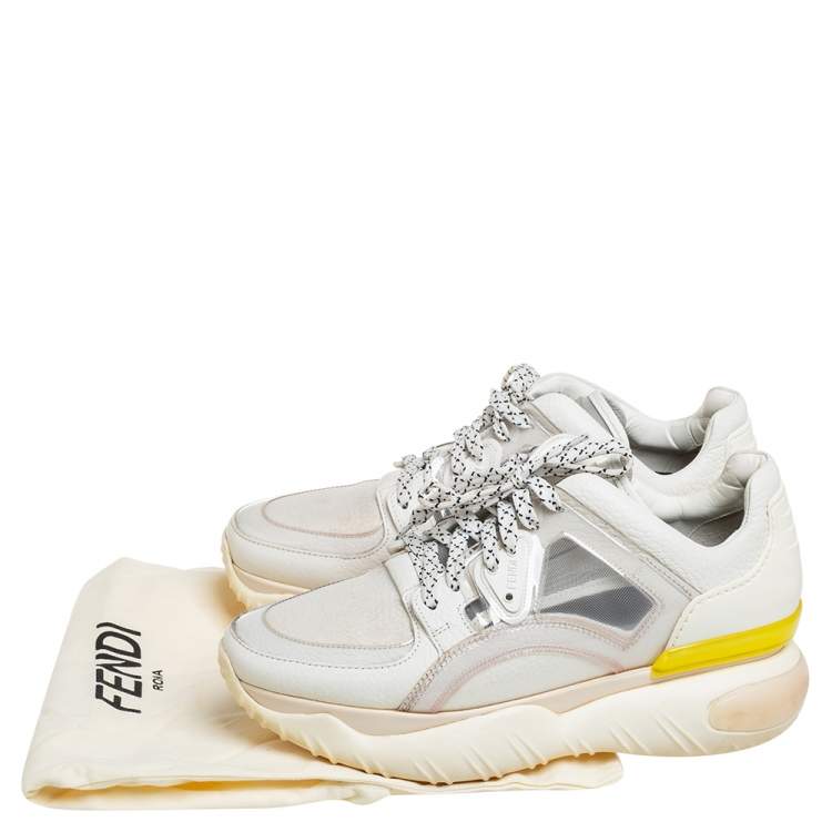 Pre Owned Fendi White Mesh And Leather Low Top Sneakers Size 38