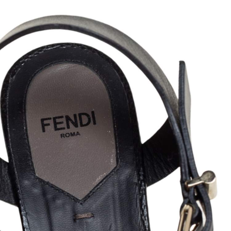 Pre Owned Fendi Black Zucca Canvas And Leather Platform Wedge Sandals Size 39