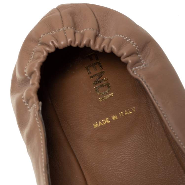Pre Owned Fendi Beige Leather Let's Dance Bow Ballet Flats Size 38