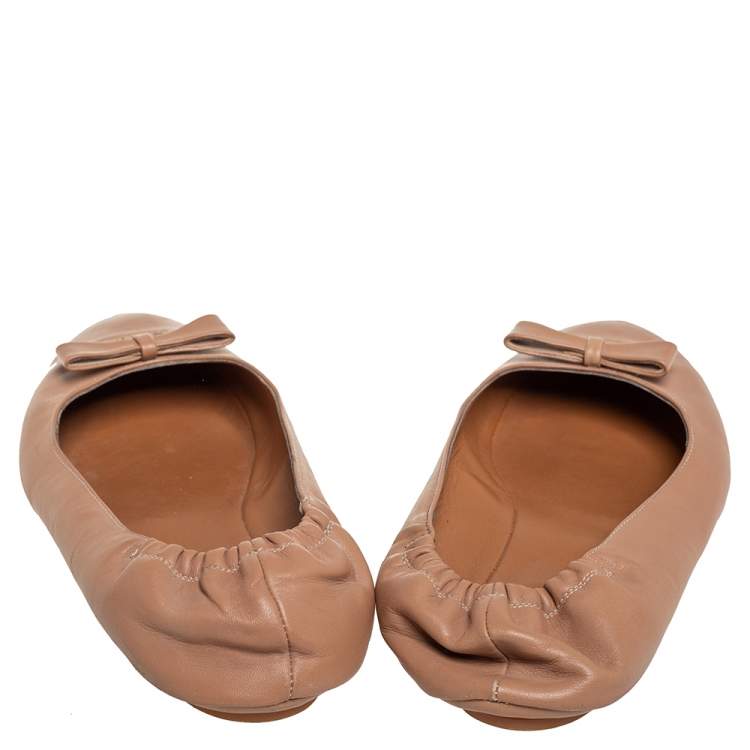 Pre Owned Fendi Beige Leather Let's Dance Bow Ballet Flats Size 38