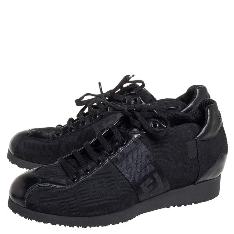 مملوكة مسبقًا Fendi Black Zucca Canvas and Leather Low Top Sneakers Size 37