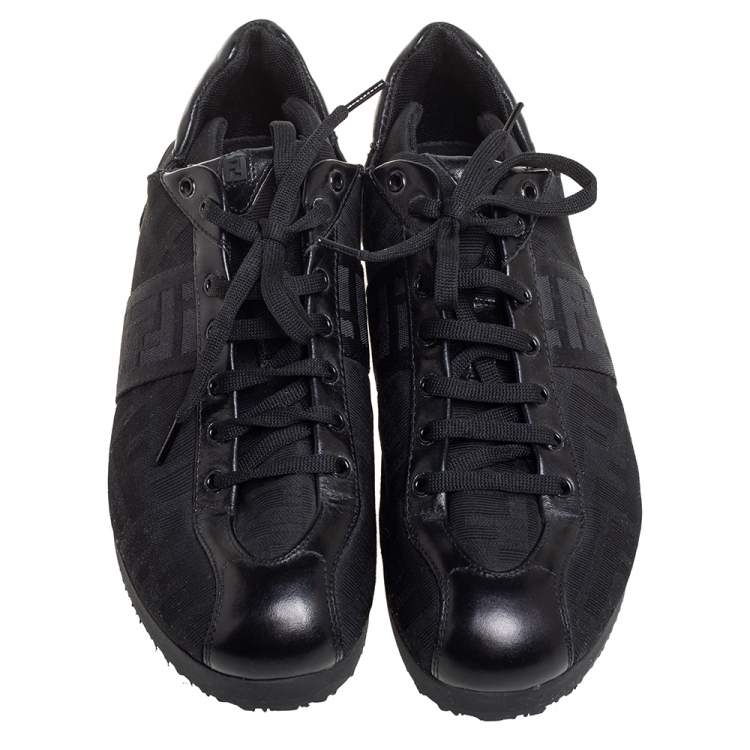 مملوكة مسبقًا Fendi Black Zucca Canvas and Leather Low Top Sneakers Size 37
