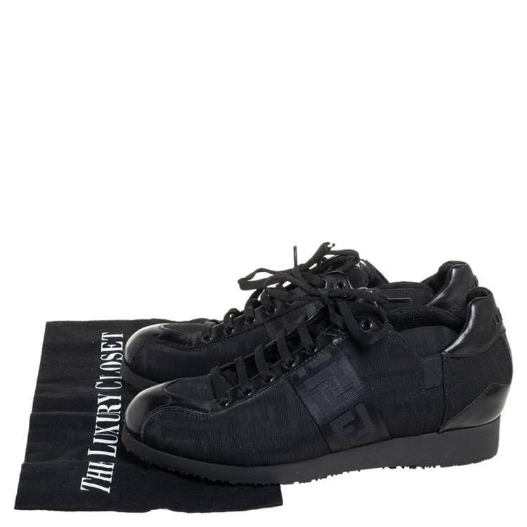 مملوكة مسبقًا Fendi Black Zucca Canvas and Leather Low Top Sneakers Size 37