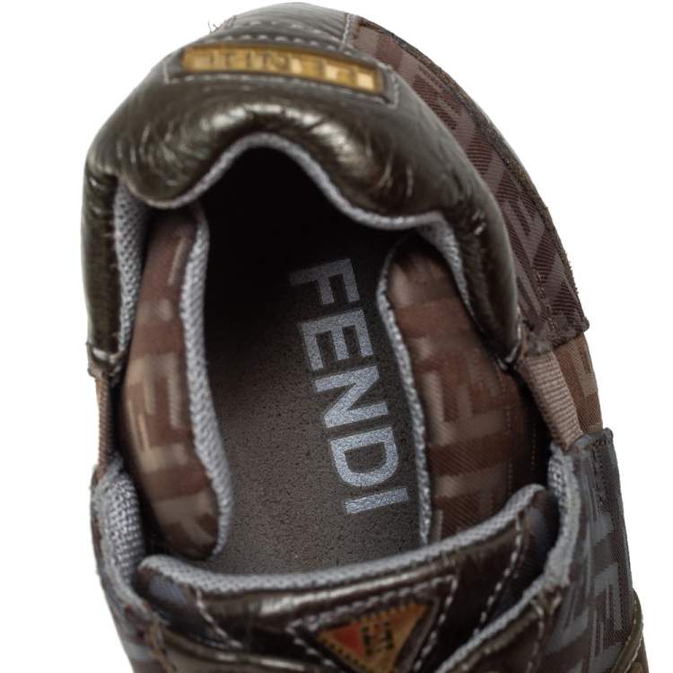 Pre Owned Fendi Tobacco Zucca Canvas And Leather Trim Low Top Sneakers Size 37.5