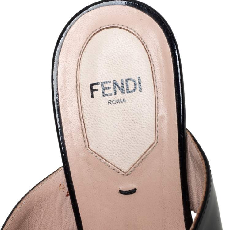مملوكة مسبقًا Fendi Black  Patent Leather Wedge Slides Sandals Size 39.5