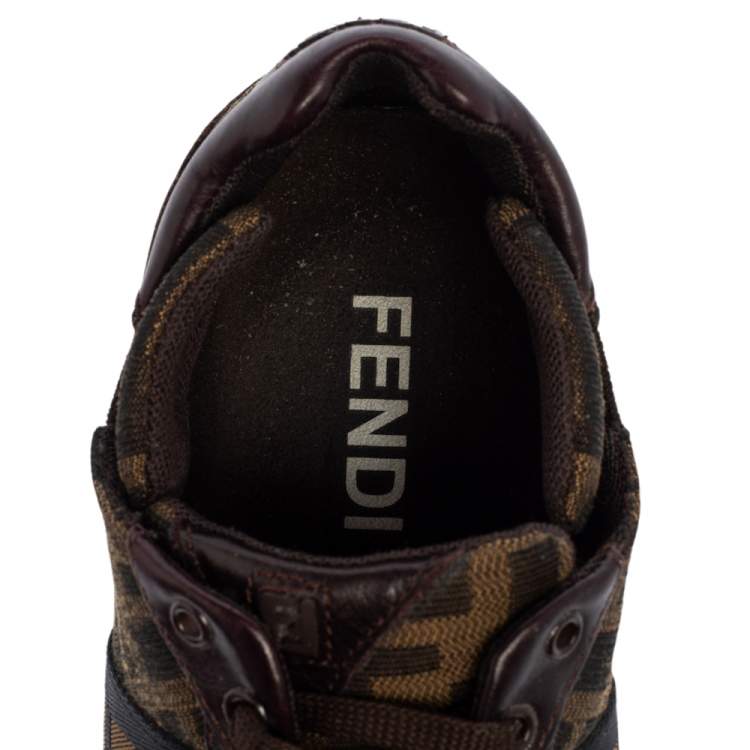 Pre Owned Fendi Brown/Beige Zucca Canvas And Leather Trim Low Top Sneakers Size 37
