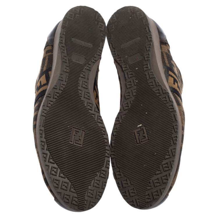 Pre Owned Fendi Brown/Beige Zucca Canvas And Leather Trim Low Top Sneakers Size 37