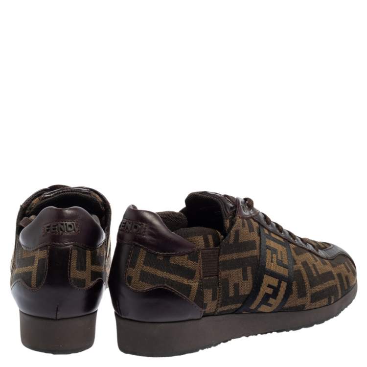 Pre Owned Fendi Brown/Beige Zucca Canvas And Leather Trim Low Top Sneakers Size 37