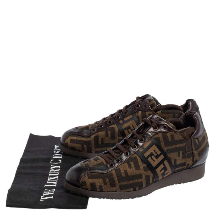 Pre Owned Fendi Brown/Beige Zucca Canvas And Leather Trim Low Top Sneakers Size 37
