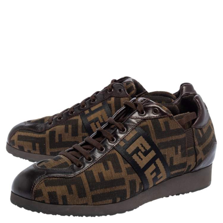 Pre Owned Fendi Brown/Beige Zucca Canvas And Leather Trim Low Top Sneakers Size 37