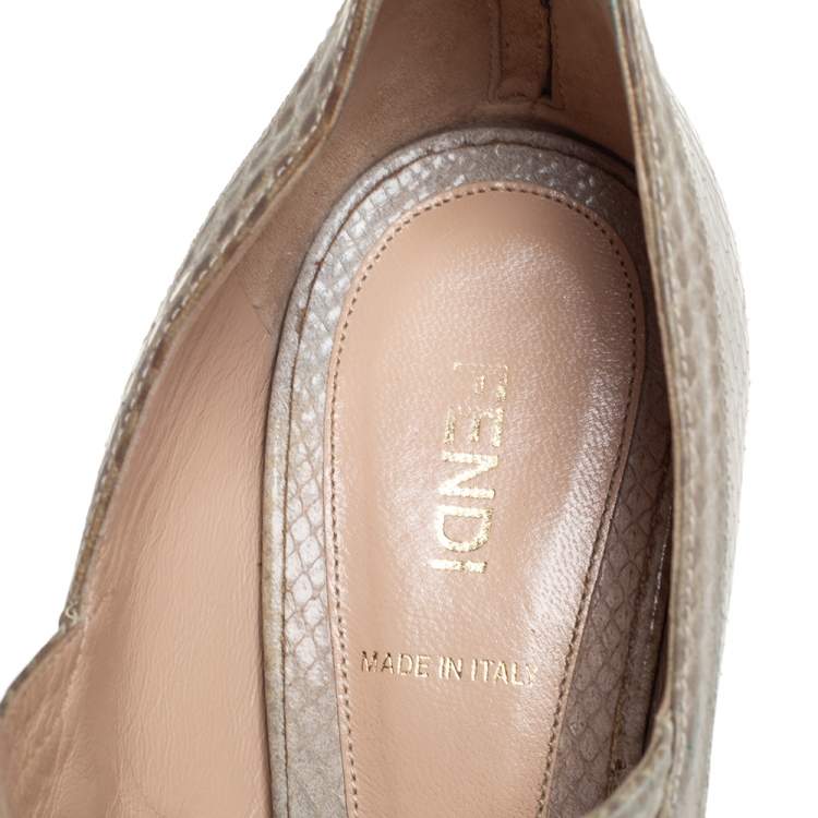 Pre Owned Fendi Grey Python Peep Toe Platform Pumps Size 39
