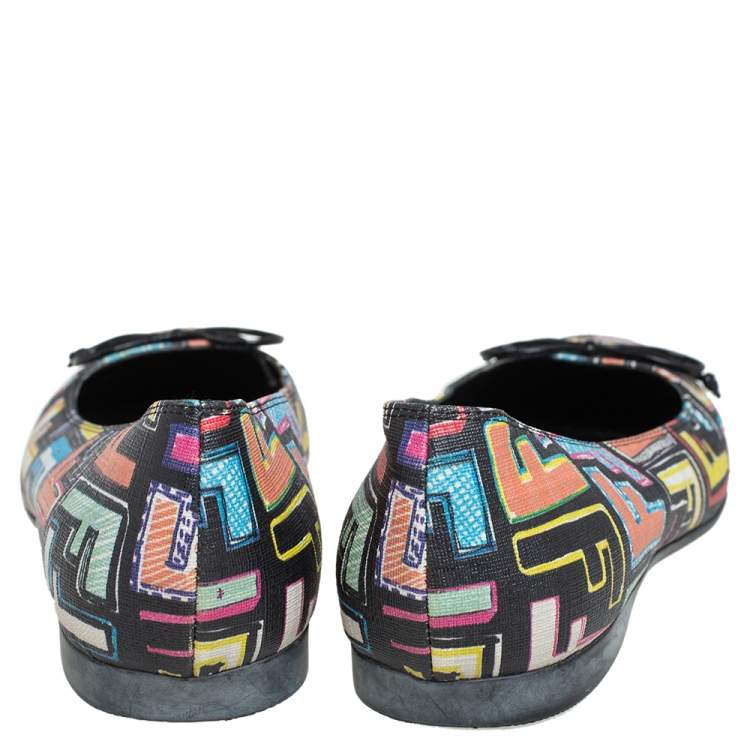 Pre Owned Fendi Multicolour Zucca Coated Canvas Logo Disc Ballerina Flats Size 37.5