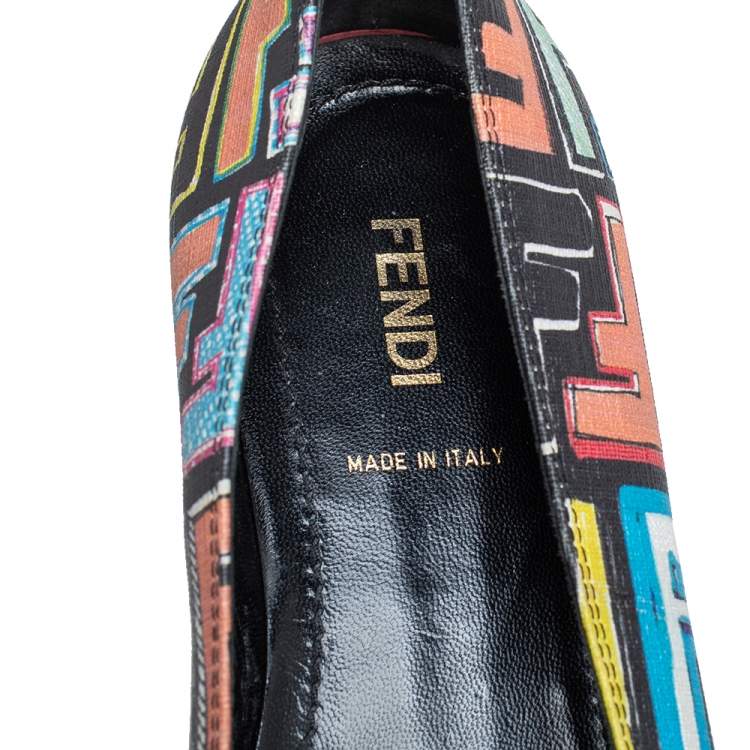 Pre Owned Fendi Multicolour Zucca Coated Canvas Logo Disc Ballerina Flats Size 37.5