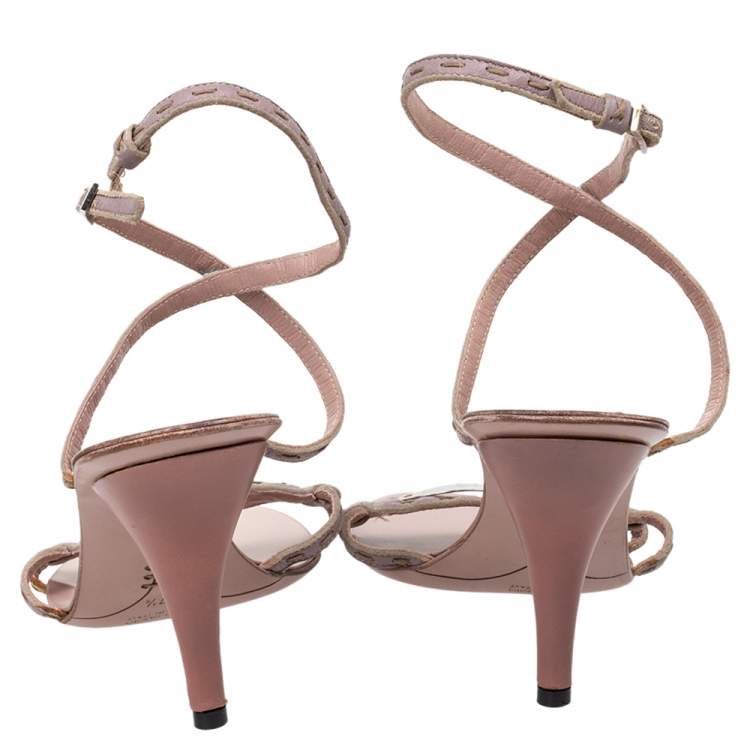 Pre Owned Fendi Pink Leather Ankle Strap Sandals Size 37.5