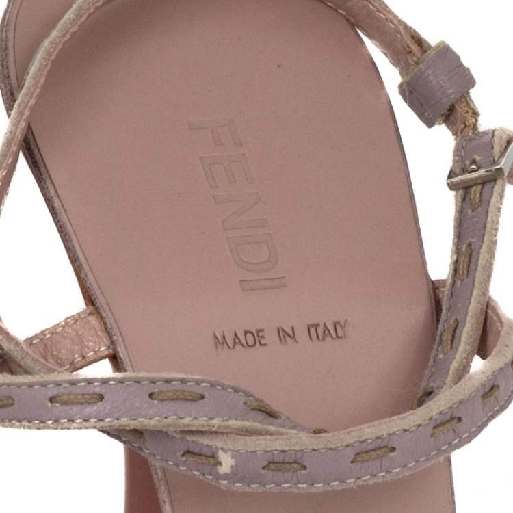 Pre Owned Fendi Pink Leather Ankle Strap Sandals Size 37.5