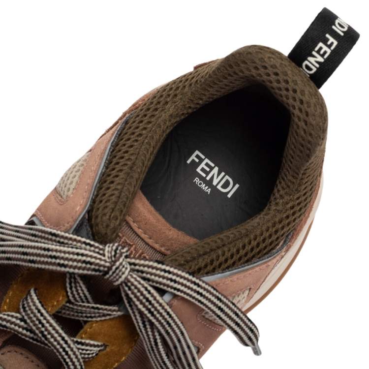 Pre Owned Fendi Beige Suede and Mesh FFluid Low Top Sneakers Size 38