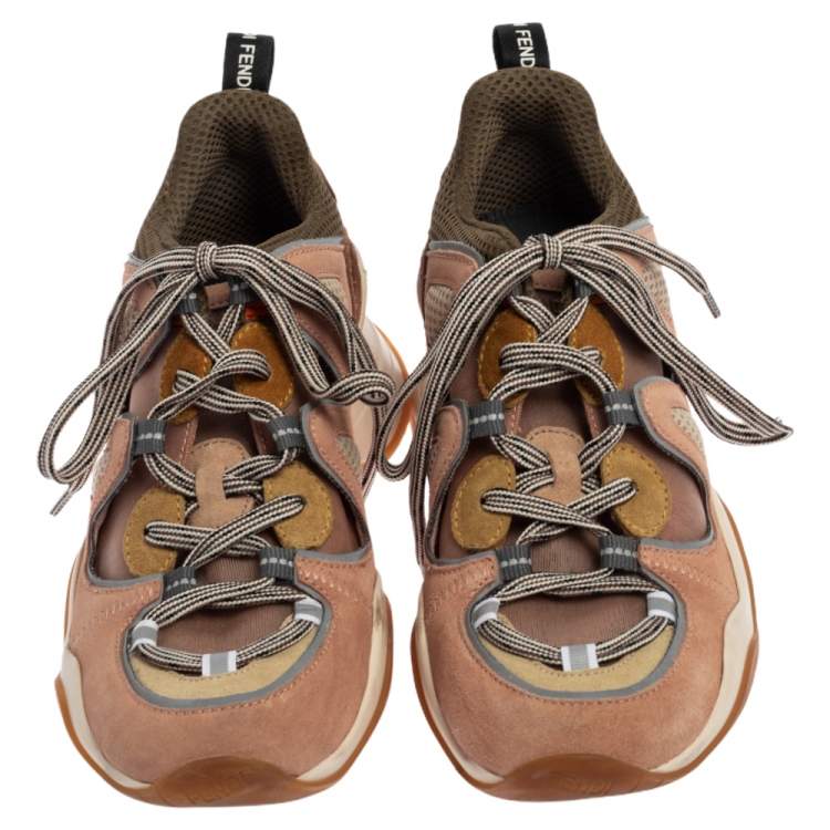 Pre Owned Fendi Beige Suede and Mesh FFluid Low Top Sneakers Size 38