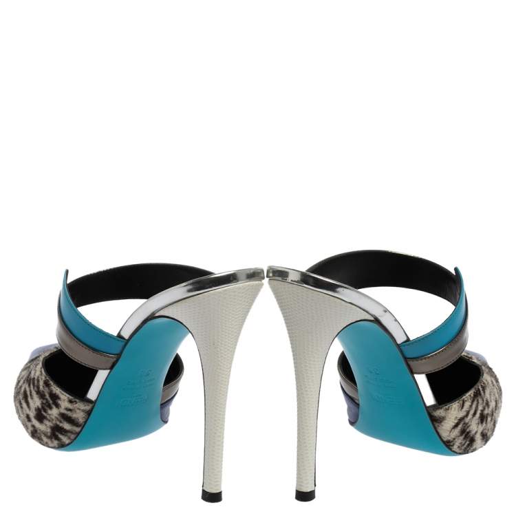 Pre Owned Fendi Multicolor Leather And Calf Hair Roma Mules Sandals Size 38
