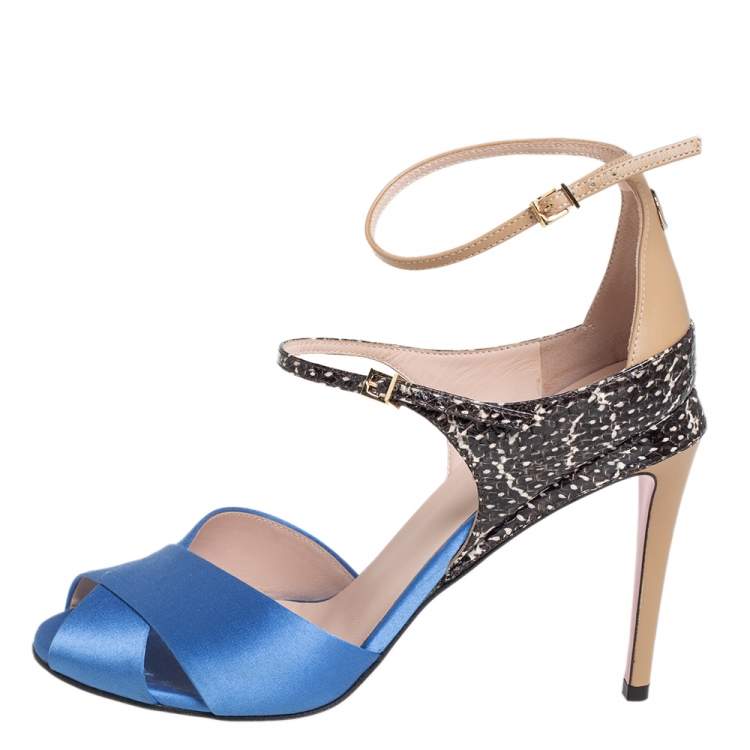 مملوكة مسبقًا Fendi Multicolor Satin And Leather Ankle Strap Sandals  Size 38