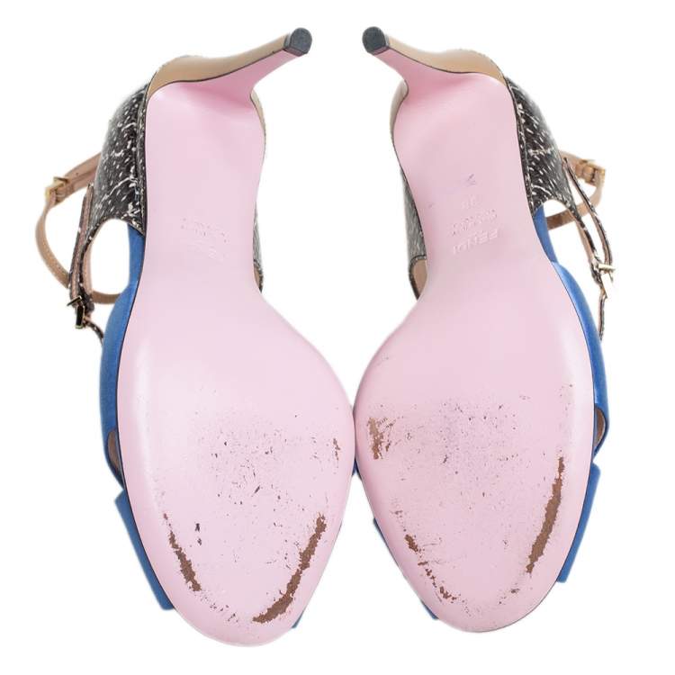 مملوكة مسبقًا Fendi Multicolor Satin And Leather Ankle Strap Sandals  Size 38