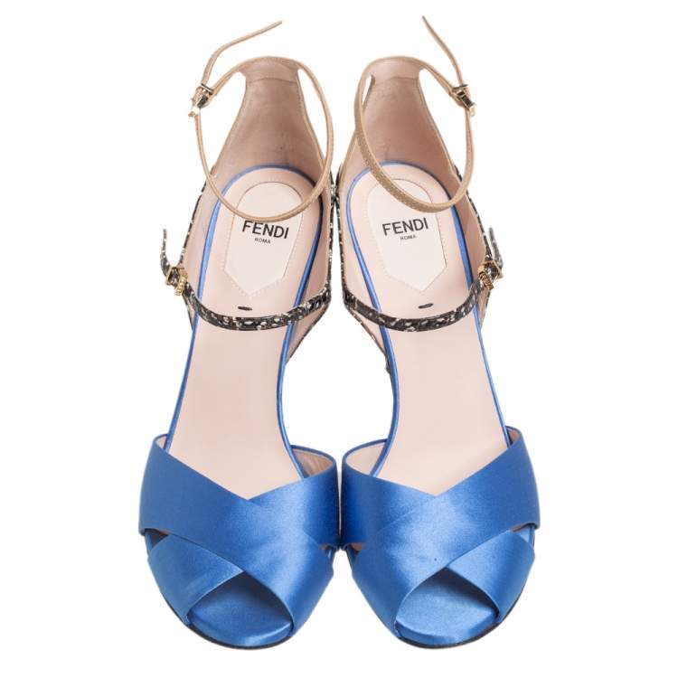 مملوكة مسبقًا Fendi Multicolor Satin And Leather Ankle Strap Sandals  Size 38