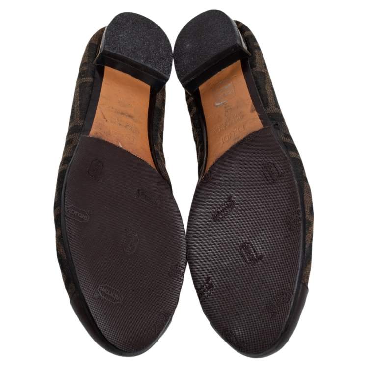 مملوكة مسبقًا Fendi Brown Zucca Canvas And Leather Cap Toe Ballet Flats Size 40