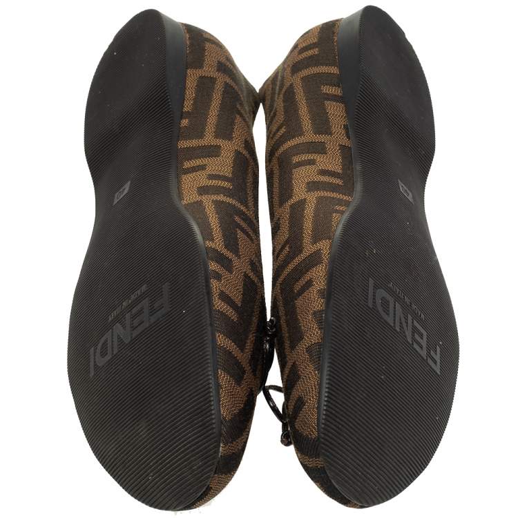Pre Owned Fendi Brown Zucca Canvas Bow Ballet Flats Size 40