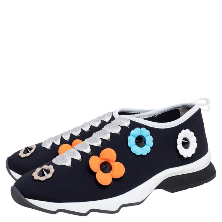 Pre Owned Fendi Black Neoprene Flowerland Slip On Sneakers Size 40