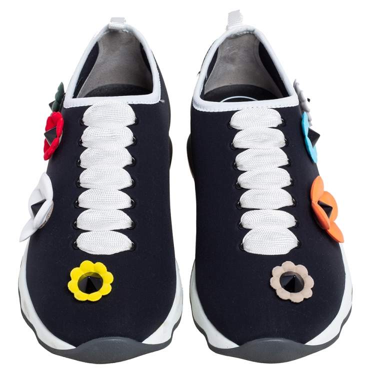 Pre Owned Fendi Black Neoprene Flowerland Slip On Sneakers Size 40