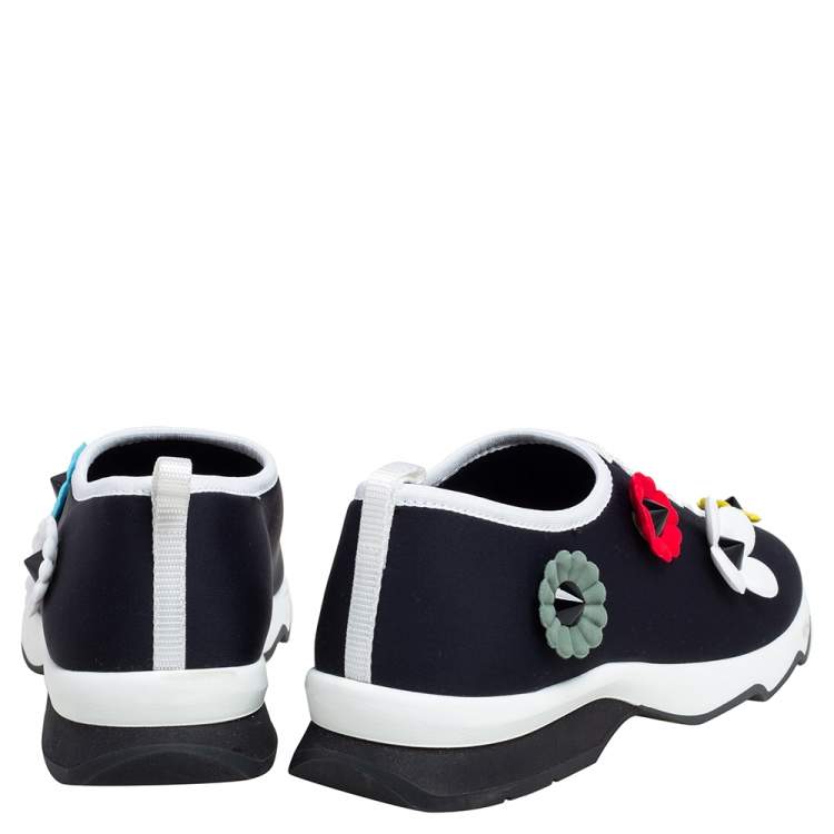 Pre Owned Fendi Black Neoprene Flowerland Slip On Sneakers Size 40
