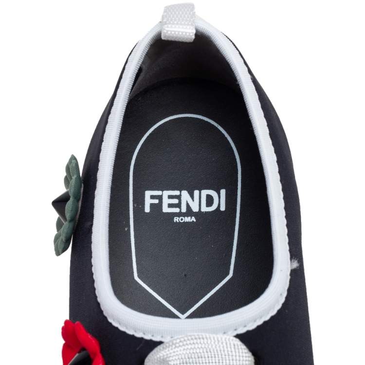 Pre Owned Fendi Black Neoprene Flowerland Slip On Sneakers Size 40