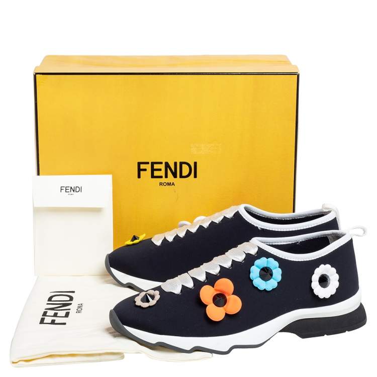 Pre Owned Fendi Black Neoprene Flowerland Slip On Sneakers Size 40