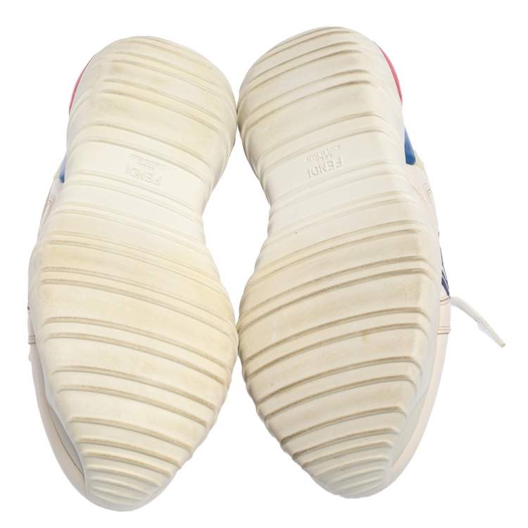 Pre Owned Fendi Cream Leather Fendi Fila Mania Logo Low Top Sneakers Size 38