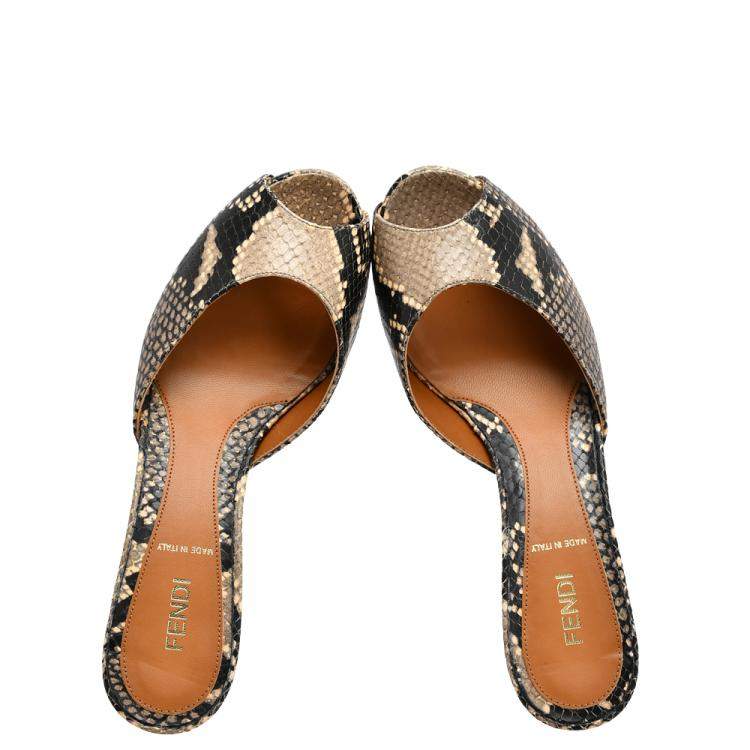 Pre Owned Fendi Multicolor Python Embossed Leather Peep Toe Sandals Size EU 37