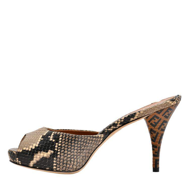 Pre Owned Fendi Multicolor Python Embossed Leather Peep Toe Sandals Size EU 37