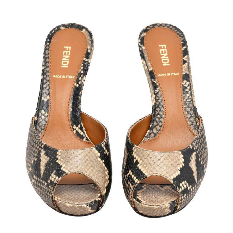 Pre Owned Fendi Multicolor Python Embossed Leather Peep Toe Sandals Size EU 37