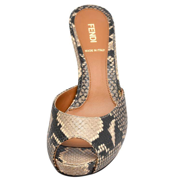 Pre Owned Fendi Multicolor Python Embossed Leather Peep Toe Sandals Size EU 37