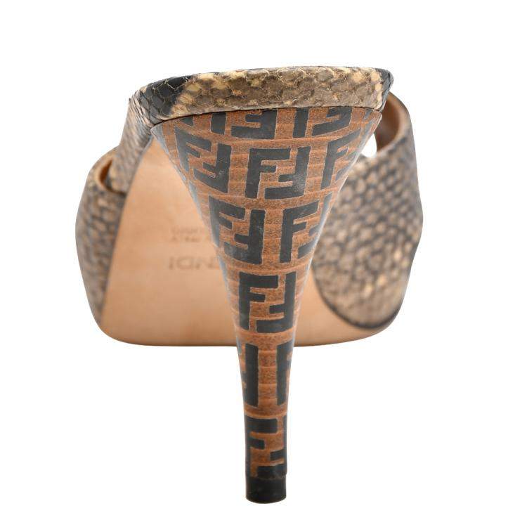 Pre Owned Fendi Multicolor Python Embossed Leather Peep Toe Sandals Size EU 37