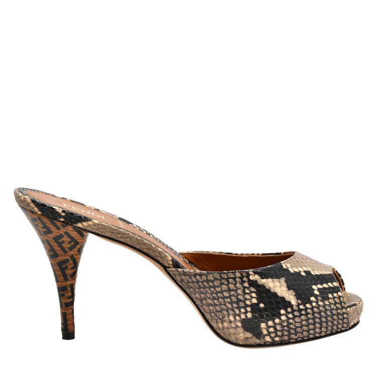 Pre Owned Fendi Multicolor Python Embossed Leather Peep Toe Sandals Size EU 37
