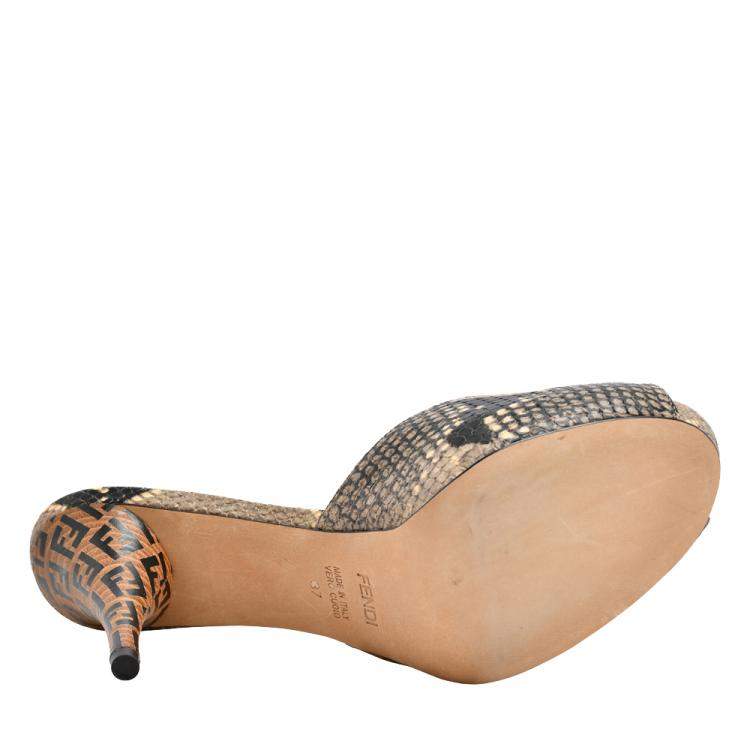 Pre Owned Fendi Multicolor Python Embossed Leather Peep Toe Sandals Size EU 37