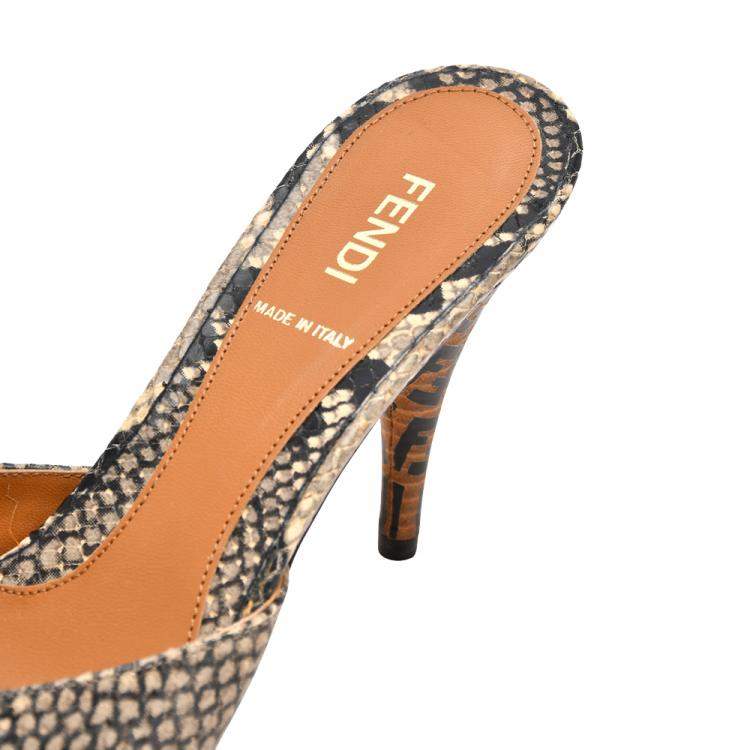 Pre Owned Fendi Multicolor Python Embossed Leather Peep Toe Sandals Size EU 37