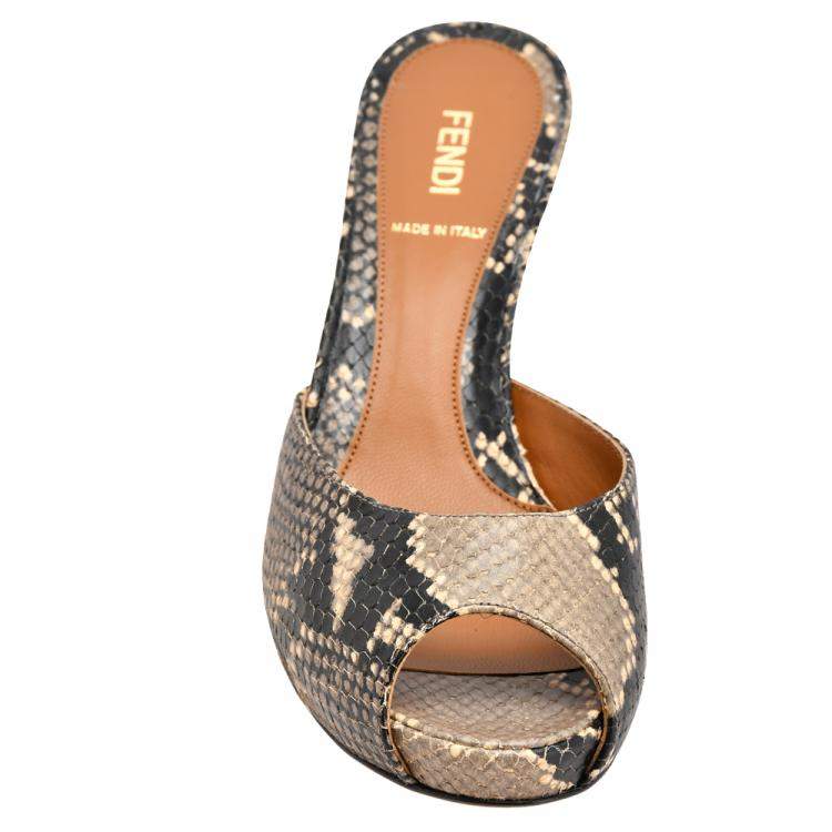 Pre Owned Fendi Multicolor Python Embossed Leather Peep Toe Sandals Size EU 37