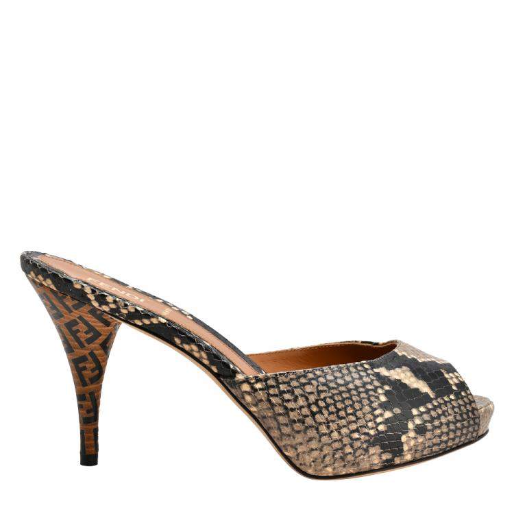 Pre Owned Fendi Multicolor Python Embossed Leather Peep Toe Sandals Size EU 37