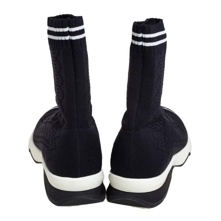 Pre Owned Fendi Black Knit Fabric Sock High Top Sneakers Size 37